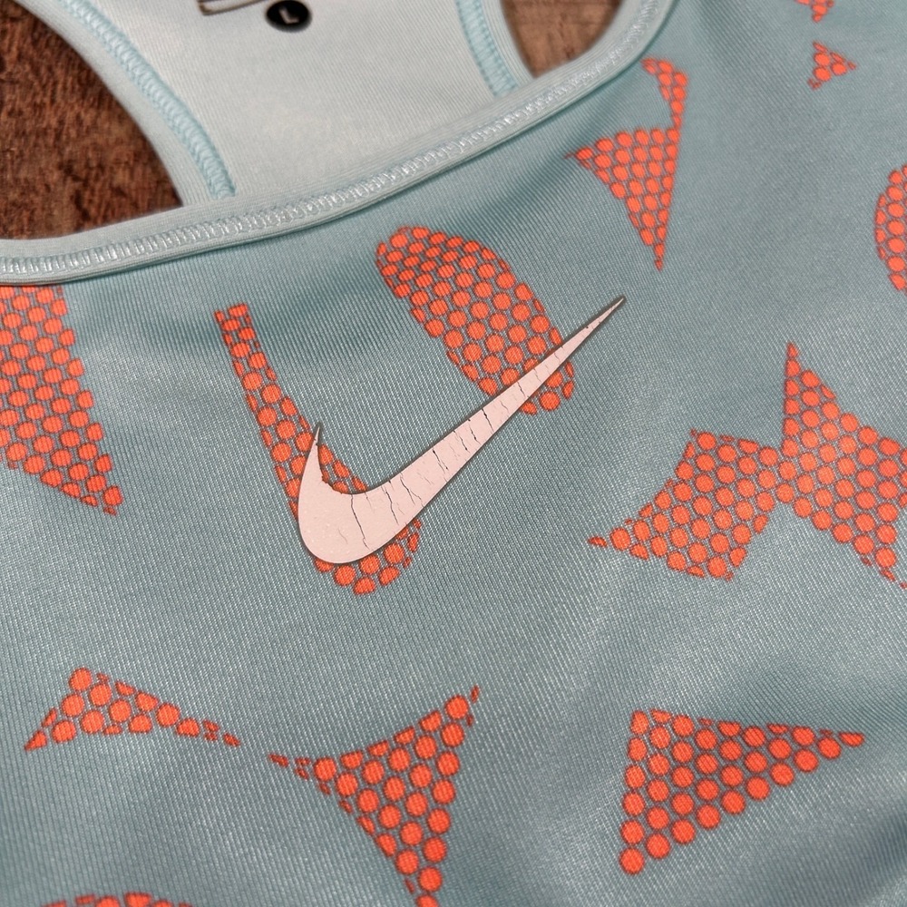 Nike Pro Dri Fit Sports Bra Large Mint Coral Racerback Medium Support - Picture 3 of 7